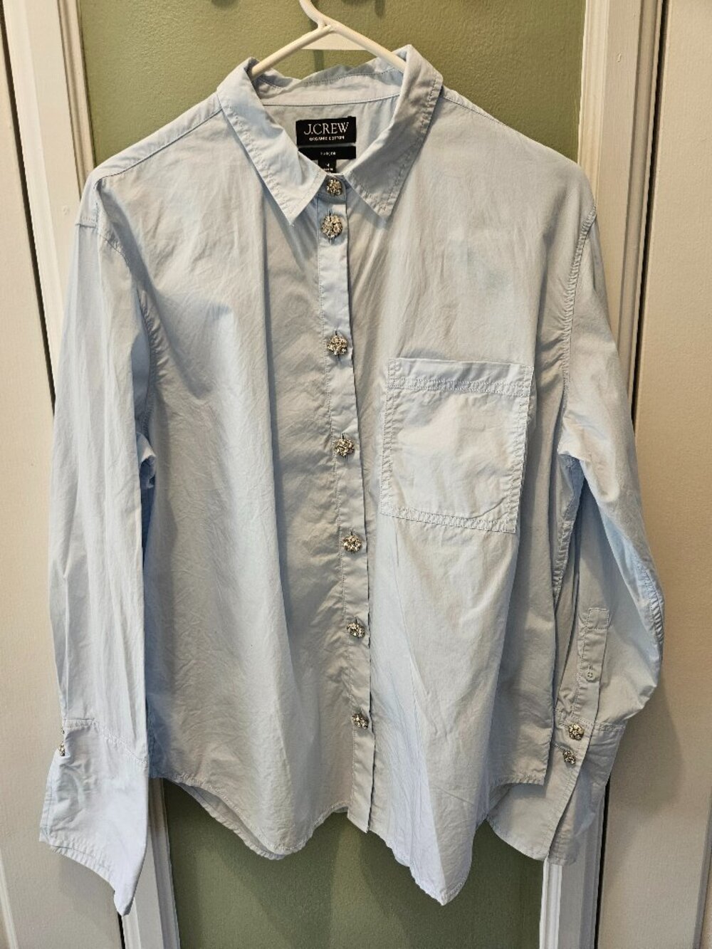 J. Crew Garcon classic shirt jewel buttons cotton poplin light blue 14 Office
